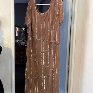 Midnight, velvet brown beaded  dress 2X